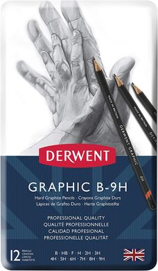 Набір графітних олівців Graphic Designer Technical Hard, металева коробка, 12 штук, Derwent