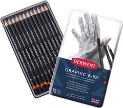 Набор графитных карандашей Graphic Designer Technical Hard, металлическая коробка, 12 штук, Derwent