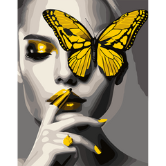 Картина по номерам Девушка с золотой бабочкой, 40х50 см, металлизированные краски, Santi