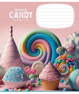 Тетрадь ученическая Candy world А5, 12 листов в косую линию, вододисперсионная обложка, Школярик