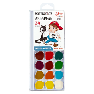 Набор акварельных красок Cats with a Boy, 24 цвета, с кисточкой, ROSA Kids