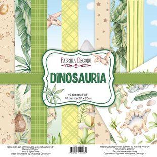 Набір паперу для скрапбукінгу Dinosauria, 20x20 см, 200 г/м&sup2;, двосторонній, 10 аркушів, Fabrika Decoru