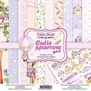 Набір паперу для скрапбукінгу Cutie sparrow girl, 30,5x30,5 см, 200 г/м&sup2;, двосторонній, 10 аркушів, Fabrika Decoru