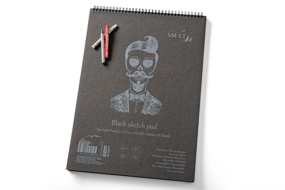 Альбом для рисунка на спирали Authentic Black А4, 165 г/м2, 30 листов, чёрный, Smiltainis