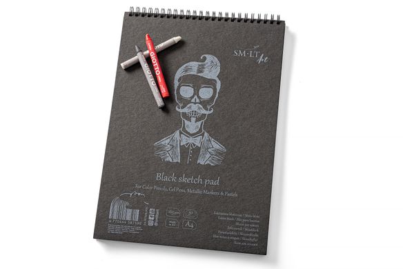 Альбом для малюнка на спіралі Authentic Black А4, 165 г/м2, 30 аркушів, чорний, Smiltainis