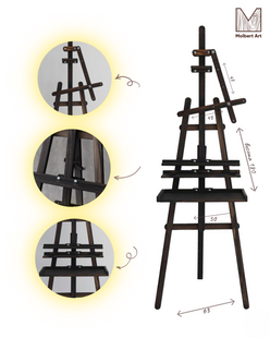 Мольберт студійний підлоговий 180 см, маленька підставка для стаканчиків, підставка для фарб та палітри, муштабель L, Molbert Art