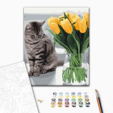 Картина по номерам Котик с тюльпанами, 48х60 см, Brushme