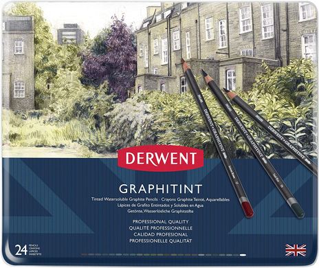 Набір акварельних графітних олівців Graphitint, металева коробка, 24 штуки, Derwent