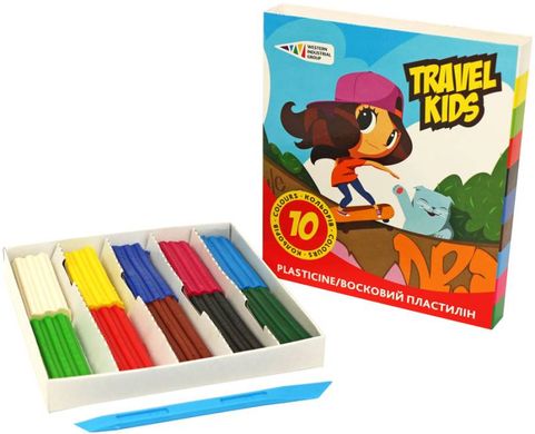 Набір дитячого пластиліну Travel Kids + стек, 10 кольорів, 120 г, ГАММА