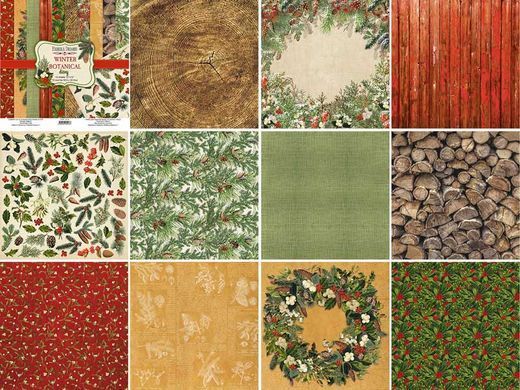 Набір паперу для скрапбукінгу Winter botanical diary, 20x20 см, 200 г/м&sup2;, двосторонній, 10 аркушів, Fabrika Decoru