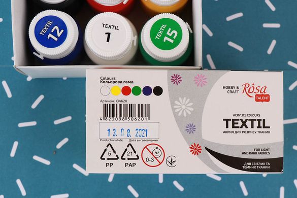 Набір фарб для розпису тканин ROSA TALENT, 6 кольорів 20 мл