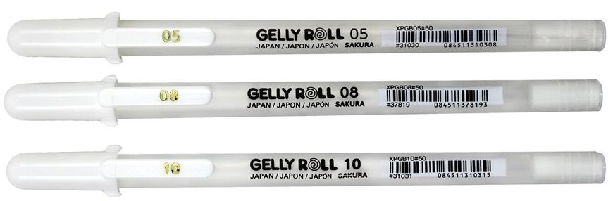 Набір гелевих ручок BASIC WHITE, Біла, 3 розміри (05-08-10), Sakura