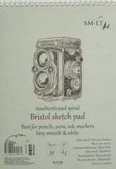Альбом для ескізів на спіралі Authentic Bristol А3, 185 г/м2, 50 аркушів, білий, гладкий, Smiltainis