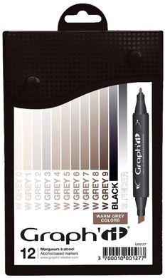 Набор двусторонних маркеров Warm Grey Colors, 12 шт, Graph'it