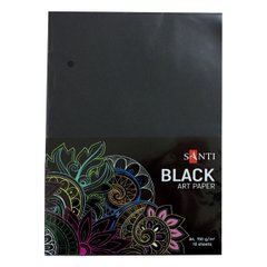 Папір для малювання А4, 150 г/м2, 10 аркушів, чорний, Santi