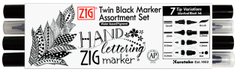 Набор маркеров ZIG Twin, двусторонние, 4 штуки, черный, Kuretake