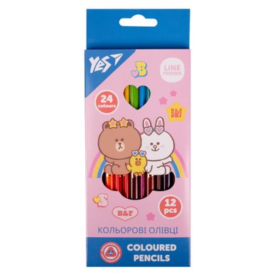 Набор цветных карандашей Line Friends, 24 цвета, 12 штук, YES