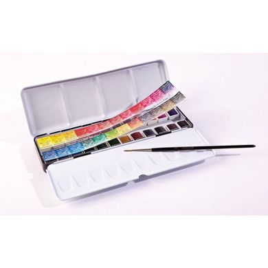 Набір акварельних фарб серії L'Aquarelle Sennelier, 24 кольори, напівкювета, металевий пенал-палітра + 1 пензлик