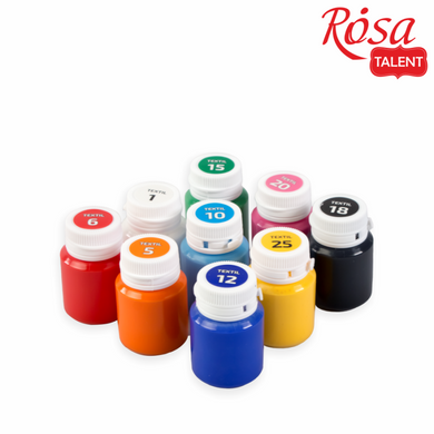 Набір фарб для розпису тканин ROSA TALENT, 9 кольорів 20 мл