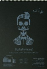 Альбом для рисунка на спирали Authentic Black А3, 165 г/м2, 30 листов, чёрный, Smiltainis