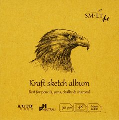 Альбом для ескизов Authentic Kraft Layflat, 14x14 см, 90 г/м2, 48 листов, коричневый, Smiltainis