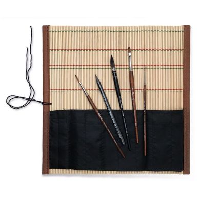 Набір пензлів для подорожей у бамбуковому чохлі, для акварелі, синтетика, 5 штук, Raphaël