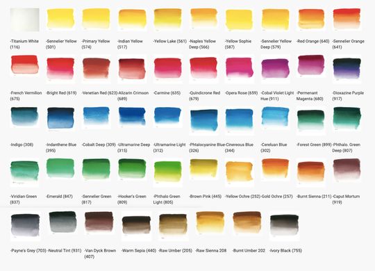 Набір акварельних фарб серії L'Aquarelle Sennelier, 48 кольорів, напівкювета, металевий пенал-палітра + 1 пензлик