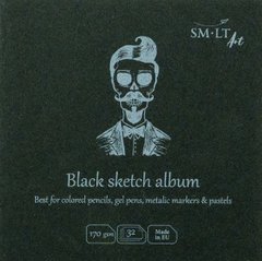 Альбом для малюнка Authentic Black Layflat, 14x14 см, 170 г/м2, 32 аркуші, чорний, Smiltainis
