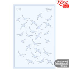 Трафарет багаторазовий універсальний №U18 Птахи прозорий 0,5 мм, 13х20 см, ROSA TALENT
