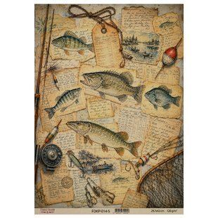 Лист крафт-бумаги с рисунком Vintage Fishing, #5, 42x29,7 см
