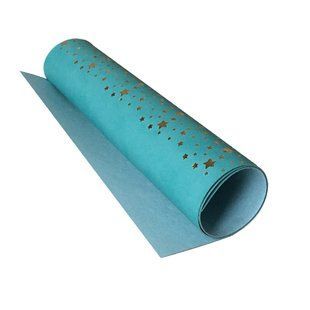 Отрез кожзама с тиснением золотой фольгой, дизайн Golden Stars, Turquoise, 25x50 см, Fabrika Decoru