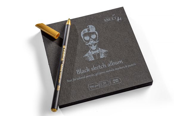 Альбом для малюнка Authentic Black Layflat, 14x14 см, 170 г/м2, 32 аркуші, чорний, Smiltainis