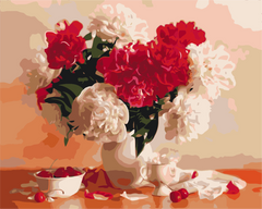 Картина за номерами Червоно-білі півонії і вишні, 40x50 см, Brushme