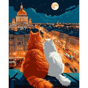 Картина за номерами SANTI Коти на даху, 40x50 см, LED підсвітка