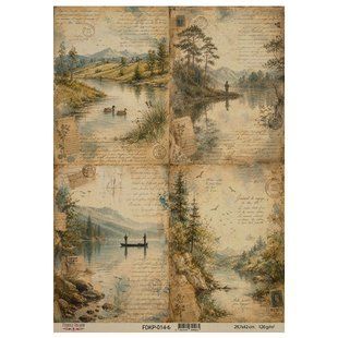 Лист крафт-бумаги с рисунком Vintage Fishing, #6, 42x29,7 см