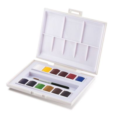 Набір акварельних фарб для подорожей Sennelier серії La Petite Aquarelle, 12 кольорів, напівкювета, пластиковий пенал + пензель