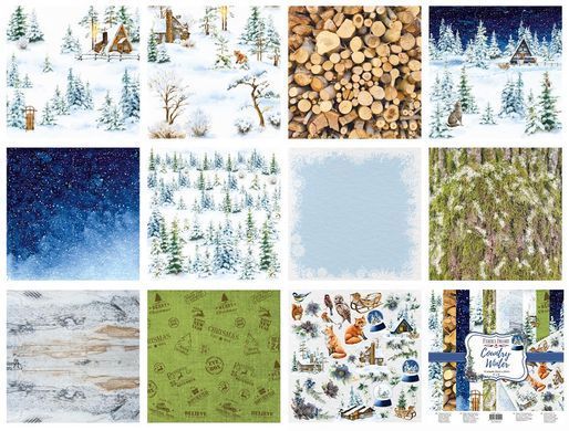 Набір паперу для скрапбукінгу Country winter, 20x20 см, 200 г/м&sup2;, двосторонній, 10 аркушів, Fabrika Decoru