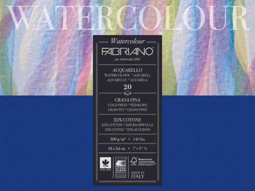 Альбом-склейка для акварелі Watercolor A3, 30х40 см, 200 г/м2, 20 аркушів, середнє зерно, Fabriano