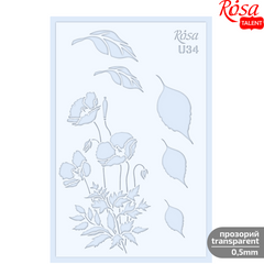 Трафарет багаторазовий універсальний №U34 Квіти прозорий 0,5 мм, 13х20 см, ROSA TALENT