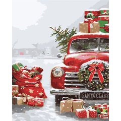 Картина по номерам Strateg ПРЕМИУМ Машина с подарками, подарок лак + уровень, 40х50 см, GS1570