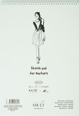 Альбом для маркерів на спіралі Authentic А3, 100 г/м2, 50 аркушів, білий, Smiltainis