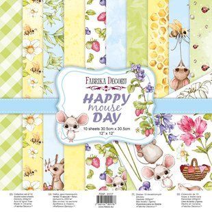 Набір паперу для скрапбукінгу Happy mouse day, 30,5x30,5 см, 200 г/м&sup2;, двосторонній, 10 аркушів, Fabrika Decoru