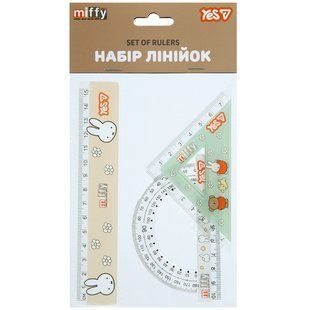 Набор линеек Yes Miffy, 3 предмета, линейка 15 см, транспортир 180&deg;, равнобедренный треугольник 8x8 см