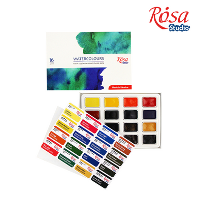 Набор акварельных красок 16 цветов, кювета, картон, ROSA Studio