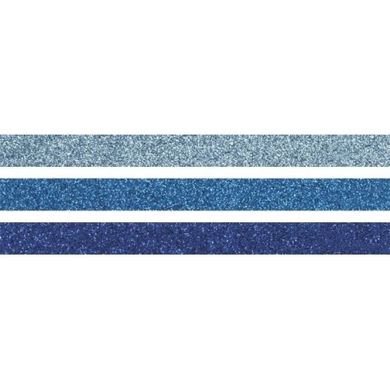 Набір паперових скотчів Синій, 1,5 см, довжина 5 м, з глітерами, 3 штуки, Heyda