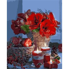 Картина за номерами Strateg ПРЕМІУМ Новорічні свічки, подарунок лак + рівень, 40х50 см, GS1584