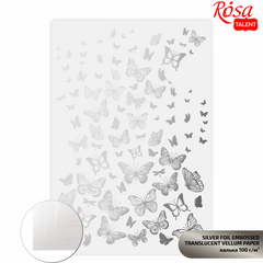 Калька Silver Butterflies А4, 21х29,7 см, 100 г/м², напівпрозора, з тисненням, ROSA TALENT