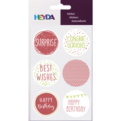 Набор наклеек для декора Happy Birthday, 10х19 см, ⌀ 4 см, 6 штук, Heyda