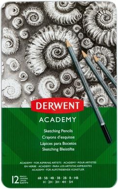 Набор графитных карандашей Academy, металлическая коробка, 12 штук, Derwent