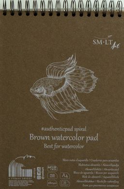Альбом для акварели на спирали Authentic, А4, 280 г/м2, 35 листов, коричневый, Smiltainis